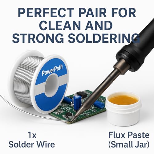 Soldering Iron Kit with Rosin Core Solder Wire and Flux Paste | 50g Tin Lead Solder Set for Electrical and Electronic Repair | 0,75mm 50gr Plus Flux Paste