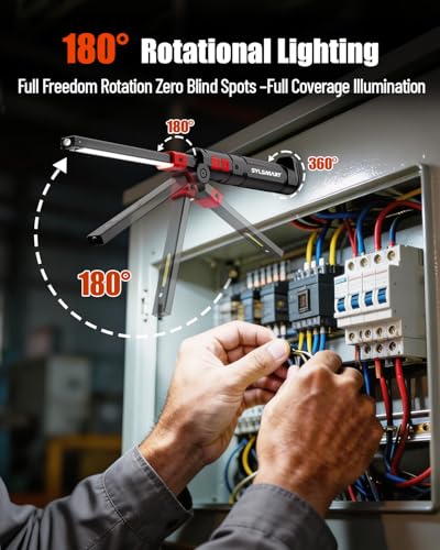 Magnetic Work Light with Red Beam, 1300LM Rechargeable Mechanic Flashlight CRI 95+ True Color, 4600mAh Under Hood Light with Magnetic Base for Car Repair, Garage & DIY