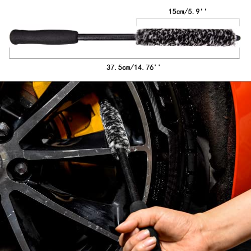 Car Wheel Rim Brush Kit, Woolies Wheel Brush, Car Cleaning Brush Fiber Rod, Steel Ring Fiber Cleaning Brush, Long Non-Slip Handle Clean Brush, Great to Clean Car Wheel Rim - color: Gray Wheel Brush