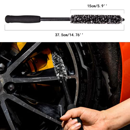 Car Wheel Rim Brush Kit, Woolies Wheel Brush, Car Cleaning Brush Fiber Rod, Steel Ring Fiber Cleaning Brush, Long Non-Slip Handle Clean Brush, Great to Clean Car Wheel Rim - color: Gray Wheel Brush