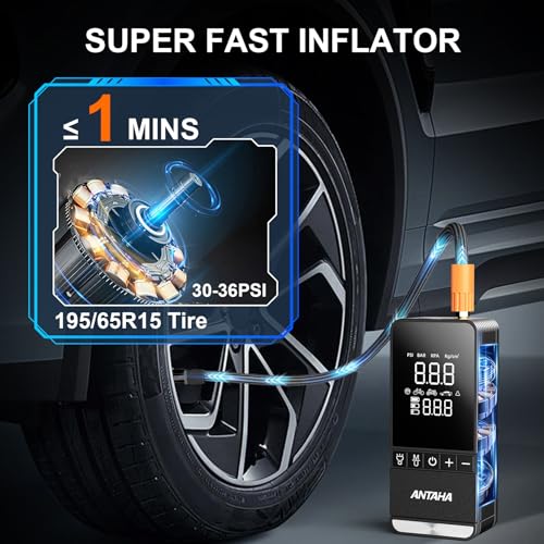 Tire Inflator Portable Air Compressor, 150 PSI Smart Air Pump for Car Tires with Digital Pressure Gauge, Tires Pump for Cars, Motorcycles, Bikes, Balls, Mini Bike Pump & Car Accessories