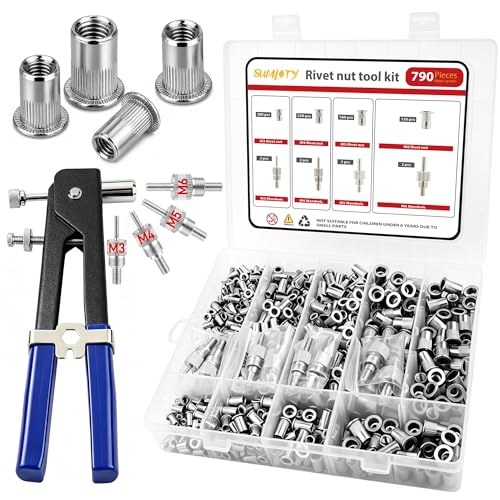 Rivet Nut Tool Kit, 790PCS Metric Stainless Steel Nutsert Assortment with Hand Rivet Nut Setter, M3/M4/M5/M6 Threaded Inserts, Portable Case for Automotive, Furniture & DIY Repairs - size: Metric 790PCS Stainless Steel Rivet Nut Tool Kit