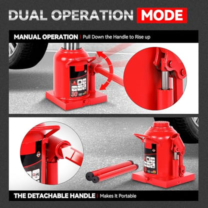 Auto Dynasty 30 Ton Hydraulic Bottle Jack, Automotive Welded Bottle Jack for Car, Pickup Truck, RV, Auto Repair, 9" to 16" Lifting Range (Red) - color: Red, size: 30 Ton