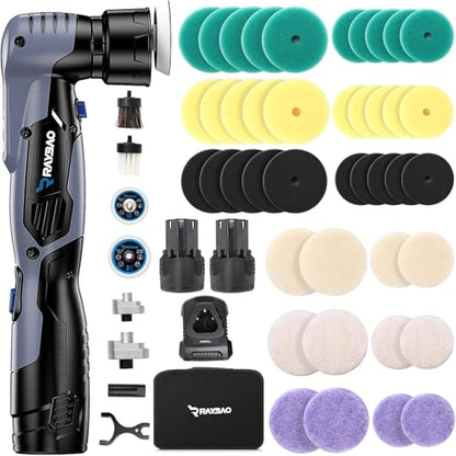 Cordless Mini Polisher, 2/1.5-inch DA/RO Mode Mini Buffer for Car Detailing | 12V Polisher 2*2.0Ah Batteries 6 Variable Speeds, 53 Accessories Lightweight Mini Buffer for Car Polishing/Waxing/Finishing