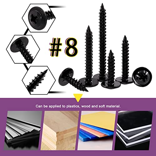 Swpeet 120Pcs #8 x 1/2" Phillips Modified Truss Head Wood Screws Kit, Black Phosphate Zinc Plated Carbon Steel Self Tapping Sheet Metal Screws Self-drilling Screws for Plastic, Wood and Soft Materials - color: Black, size: #8 x 1/2"