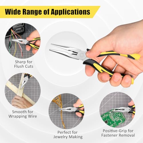Long Needle Nose Pliers-6’’Soft Grip with Wire Cutter for Home,2pcs | Strong Cutting Force,Paper Clamp Precision, High Carbon Steel,Long Nose Cutting Pliers for Home, Fishing, Jewelry, Crafts - style: Two-6in