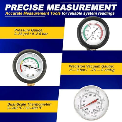 45Pcs Radiator Pressure Tester Kit, Coolant Pressure Tester and Vacuum Refill Kit for Automotive Cooling System Water Tank Leakage Detection