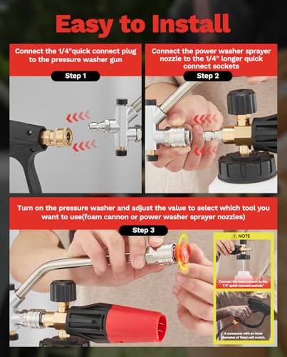 Sakertool Foam Cannon Dual Connector Accessory for Pressure Washer Kit,Car Wash Foam Gun - Power Washer Accessories Gun with Foam Cannon Dual Connector for cleaning - 5 Power Washer Sprayer Nozzles