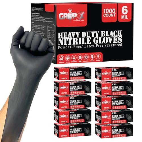 London Labs Heavy Duty 6 Mil Black Nitrile Gloves - Disposable, Latex & Powder Free | Mechanic, Food Prep & Tattoo | Rubber Gloves for Cooking, Cleaning & Household |Bulk Case of (1000) - size: Small