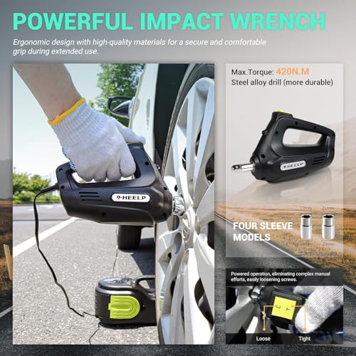 E-HEELP Electric Car Jack Kit 5T 12V Hydraulic Tire Jack with Double Cylinder Air Pump & LCD Touch Screen & Impact Wrench Portable Car Lift for Tire Changes and Roadside Emergencies