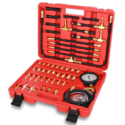 GOOACC Fuel Injection Pressure Tester Kit - 0-140PSI Fuel Pressure Gauge with 6.30 7.89 9.49 Fuel Line Fittings, Gasoline Engine Diagnostic Tool for Car Truck SUV ATV