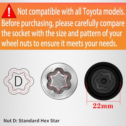 D-Wheel Locking Nut Key Compatible with Toyota, Lexus, Tacoma | Wheel Lock Nut Socket Adapter, Anti-Theft Lug Nut Removal Tool, Anti-Theft Screw Remover, Repair Tool, Tyre Fitting, garage - size: Socket D