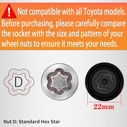 D-Wheel Locking Nut Key Compatible with Toyota, Lexus, Tacoma | Wheel Lock Nut Socket Adapter, Anti-Theft Lug Nut Removal Tool, Anti-Theft Screw Remover, Repair Tool, Tyre Fitting, garage - size: Socket D