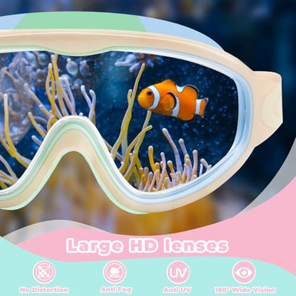 Keary 2 Pack Kids Swim Goggles for 3-15 UV Protection Anti-Fog Pool Water Swimming Goggles for Boys Girls Youth Toddler - color: Lavender Mirrored & Beige Mint