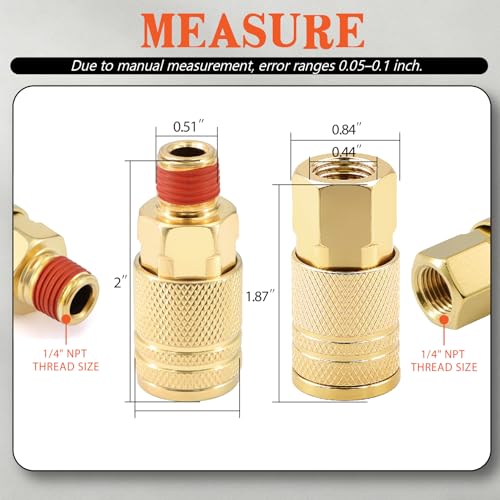 48 Pieces 1/4-Inch NPT Air Hose Fittings and Coupler Kit Copper-Plated with 360° Swivel, Quick Connect, Plugs and Adapters, Full Accessories for Air Compressor and Automotive Repair