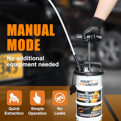 FOUR UNCLES Oil Extractor - Vacumm Fluid Extractor with Pump Tank Remover & Tubes for Oil Change and a Hose for Brake Bleeding - size: 6.5L Manual