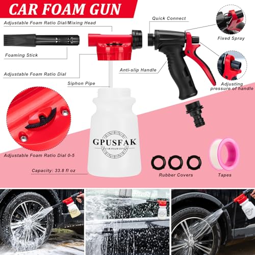 40Pcs Car Wash Cleaning Kit with Foam Gun Sprayer Detailing Brushes Wash Mop Windshield Cleaning Tool Tire Brush Towels Complete Interior Exterior Detailing Set for Car - size: 40Pcs
