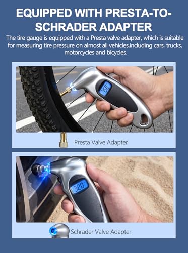 Digital Tire Pressure Gauge 150 PSI, Accurate in 0.1 Increments,1 Pack Tire Pressure Gauge with Backlight LCD, 4 Units (PSI/Bar/Kgf/cm²/KPA) Applicable to Car Truck Bicycle, Silver - color: Silver