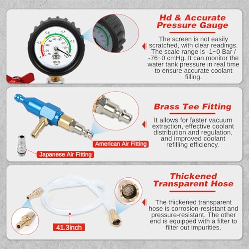 Coolant Vacuum Refill Kit Quick Airlift Coolant Refill Tool, Universal Adapters, Precise Flow Control Pneumatic Vacuum Fill Coolant, Cooling System Vacuum Purge & Refill Kit for Most Vehicles