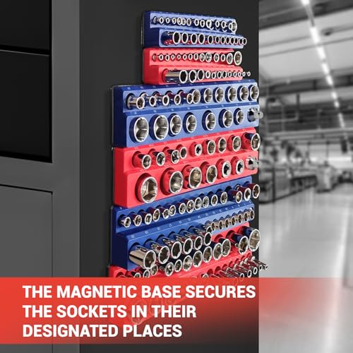 6-Piece Magnetic Socket Organizer Set, Magnetic Socket Holder Includes 1/4", 3/8", 1/2" Drive Metric SAE Socket Trays,Holds Standard and Deep Sockets (6-Piece Magnetic Socket Organizer)