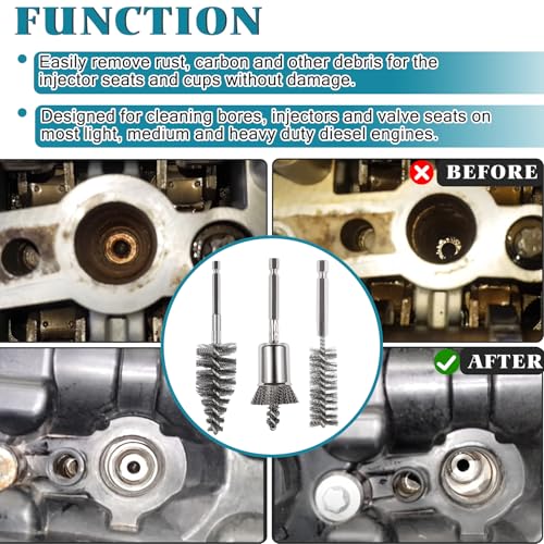 Professional Diesel Injector Brush Cleaning Kit 8090S | Compatible with All Cylinder Heads Stainless Steel