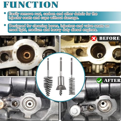 Professional Diesel Injector Brush Cleaning Kit 8090S | Compatible with All Cylinder Heads Stainless Steel