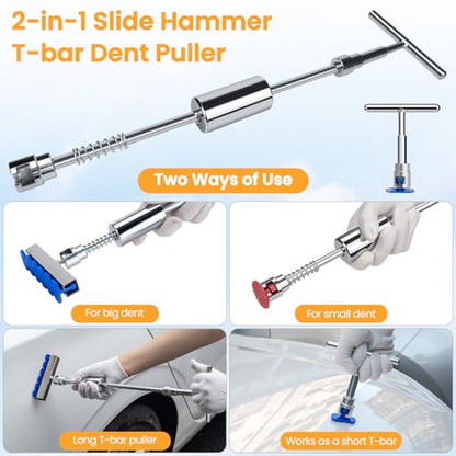 Sigoobal Dent Puller, 134PCS Paintless Dent Removal Kit – Car Dent Puller Kit with Slide Hammer 2 in 1 T-Bar, Golden Lifter, Bridge Puller–Dent Remover Tool for Car Hail, Dings Damage DIY Repair