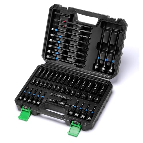 TecoTek 52PCS 1/4" Drive Impact Socket Set & Magnetic Nut Driver Set, Deep & Shallow Socket Metric(4-15mm), Metric Nut Driver Set(6-14mm) for 1/4" Quick-Change Hex Shank