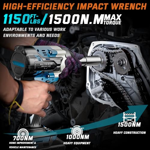 Upgrade 1500N.m/1150 Ft-lbs Cordless Impact Wrench, 2x 5.0AH Battery, 1/2 Inch Electric Impact Gun, Fast Charger, Power Impact Wrench for Truck RV Heavy-duty, 6 Sockets(17mm,18mm,19mm,21mm,22mm,24mm) - style: 1500N.m/1150Ft-lbs