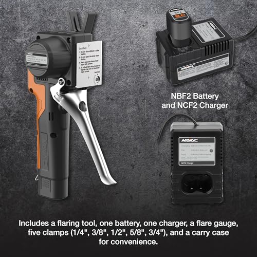 NAVAC NEF6LM BreakFree Power Flaring Tool - Flare Tool for Copper Pipe - 3/4" Max OD - Included Dies and Flare Gauge - Rechargeable Lithium Battery - Quick Charge