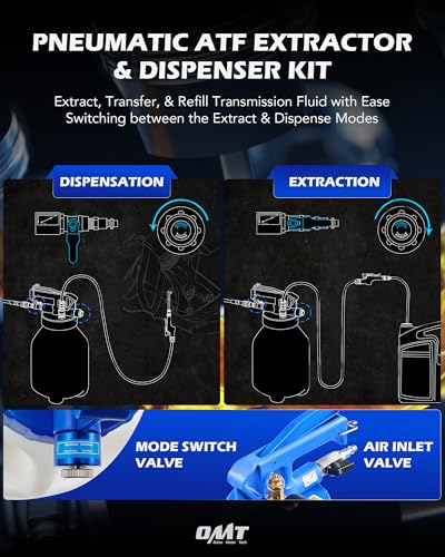 OMT 2.6 Gallon Vacuum Fluid Evacuator and Filler Set with 15 ATF Adapters | 10L Pneumatic Transmission Bleeder for Shops; Hands-Free Trigger Lock; Pressure Gauge; Heat Resistant Nylon Tubes; Auto Care