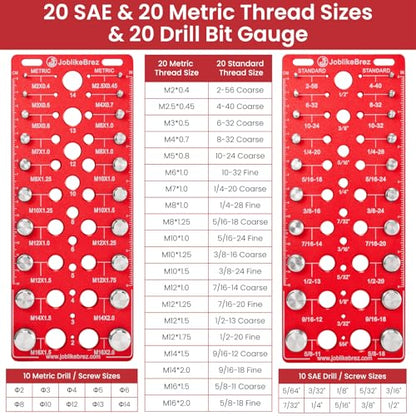 Thread Checker, 60 Nut and Bolt Thread Checker, 20 Standard & 20 Metric & 20 Drill/Screw Gauge, Bolt Size Finder, Wall-Mountable Bolt Thread Identifier Gauge with Inch & CM Ruler - size: 60 Thread Checker