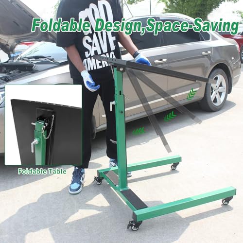 Adjustable Height Mobile Work Table, Foldable Table with Heavy Duty Steel, Rolling Tool Cart with Brakes for Garage Repair Shops DIY