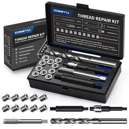 M8x1.0 Metric Thread Repair Kit, with HSS Drill, HSS Tap, Counterbore, Installation Driver, M8x1.0MM 10 pcs 304 Stainless Steel Inserts (11.7mm Length) - size: M8 X 1.0