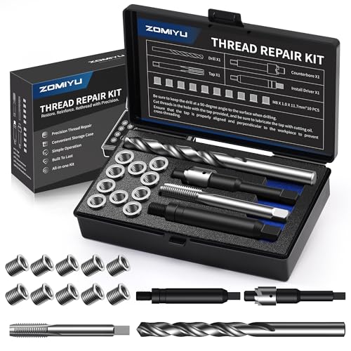 M8x1.0 Metric Thread Repair Kit, with HSS Drill, HSS Tap, Counterbore, Installation Driver, M8x1.0MM 10 pcs 304 Stainless Steel Inserts (11.7mm Length) - size: M8 X 1.0