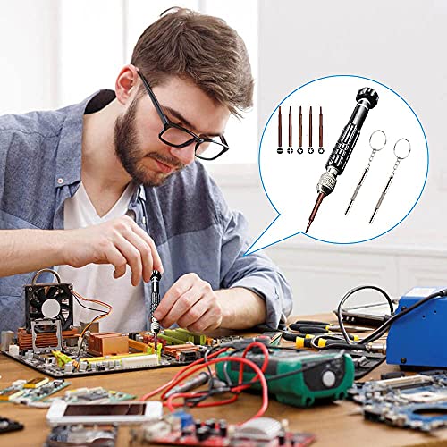 Eyeglass Repair Kit，5-in-1 Multifunctional Small Screwdriver(T6 Torx, T5, 1.5, -2.0, star0.8) & 3-in-1 Mini Keychain Screwdriver Kit for Cellphone, Glasses, Electronics, Watch, Laptop, Jewelry - color: Black