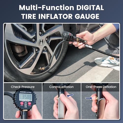 ENDARK Tire Inflator Pressure Gauge for Air Compressor - Digital Air Chuck | 3-250 PSI, 1% Accuracy, 0.1 PSI Resolution, 360° Rotating Chuck, Extended Hose, Dual-Head Chuck, Hard Carrying Case - color: Gray