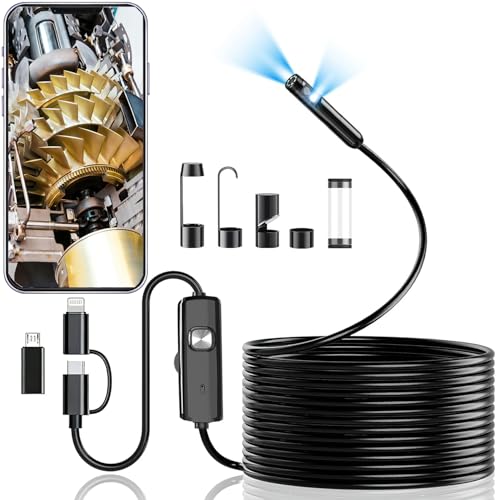 Dual-Lens Endoscope Camera with Light, 1920P HD Borescope with 8 Adjustable LEDs, 16.4FT Semi-Rigid Snake Cord, IP68 Waterproof Inspection Tool for iOS, Android, Automotive, Plumbing, HVAC (7.9mm)