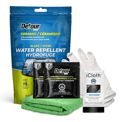 Detour Ceramic Windshield Coating Kit - Long-Lasting Water Repellent Glass Coating, Ultra-Hydrophobic Treatment for Improved Visibility, Quick and Easy Application, for Cars, Trucks, Boats and More