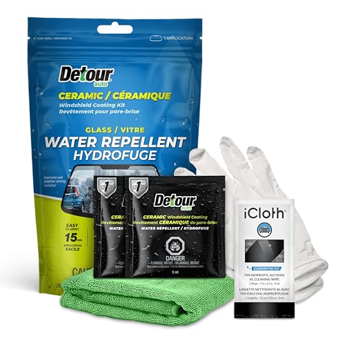 Detour Ceramic Windshield Coating Kit - Long-Lasting Water Repellent Glass Coating, Ultra-Hydrophobic Treatment for Improved Visibility, Quick and Easy Application, for Cars, Trucks, Boats and More