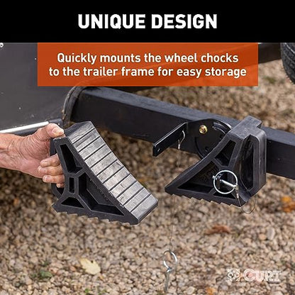 CURT 22802 HD Wheel Chocks 2-Pack with Mounting Bracket - size: 2-Pack with Mounting Bracket
