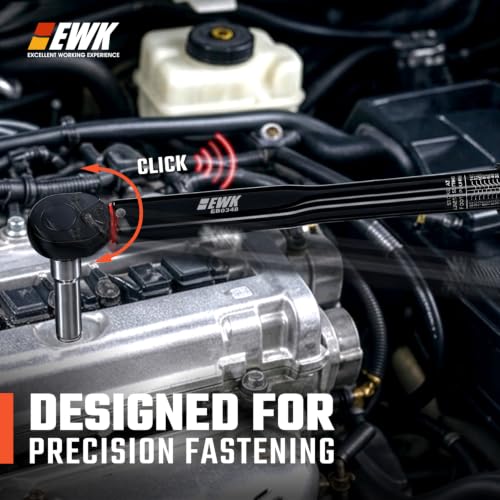 EWK 1/2" Drive Click Torque Wrench 10-150 ft-lbs (13.6-203.4 Nm) | ±4% Accuracy, Direct Spec Reading, 150% reinforced thick-wall, Factory Calibrated