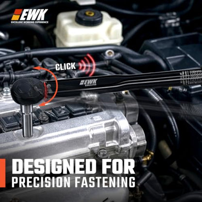 EWK 1/2" Drive Click Torque Wrench 10-150 ft-lbs (13.6-203.4 Nm) | ±4% Accuracy, Direct Spec Reading, 150% reinforced thick-wall, Factory Calibrated