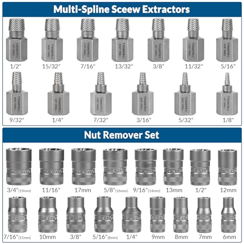 Screw & Bolt Extractor Set and Left Hand Drill Bit Kit, 54 PCS | Easy Out Stripped Screw Remover, Hex Adapter, Lug Nut Remover, For Broken, Damaged, Rusted, Rounded-Off Studs - color: 54-piece