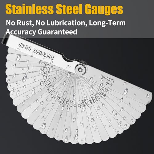 Hoiny 2pcs Feeler Gauges Set Stainless Steel, Spark Plug Gap Tool | 32 Straight & 16 Angled Blades, Dual Marked SAE/Metric Wider Range, Filler Gauges Kit for Valves, Automotive, Piston, Guitar