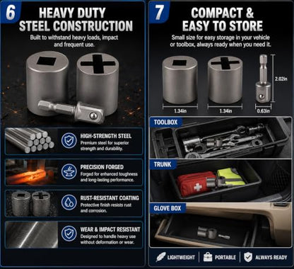 Universal Jack Socket Adapter for Hand Drill, Scissor Jack Drill Adapter for Car, with a 1/2 in Socket Adapter Bit