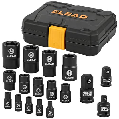 17-Piece Inverted E-Torx Socket Set - Premium Impact Cr-V Steel E4 - E24 Star Female Sockets for Impact Wrench 1/2 3/8 1/4 Drive Precision Torque Kit with Storage Case