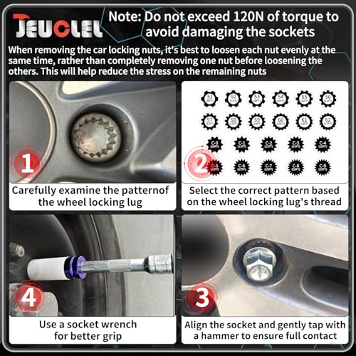23PCS Wheel Locking Nut Key Kit Compatible with VW, Audi | Wheel Lock Nut Socket Adapter Set, Anti-Theft Lug Removal Tool, Anti-Theft Screw Remover, Repair Tool, Tyre Fitting, garage - color: 23pcs Kit