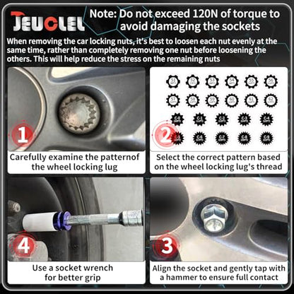 23PCS Wheel Locking Nut Key Kit Compatible with VW, Audi | Wheel Lock Nut Socket Adapter Set, Anti-Theft Lug Removal Tool, Anti-Theft Screw Remover, Repair Tool, Tyre Fitting, garage - color: 23pcs Kit