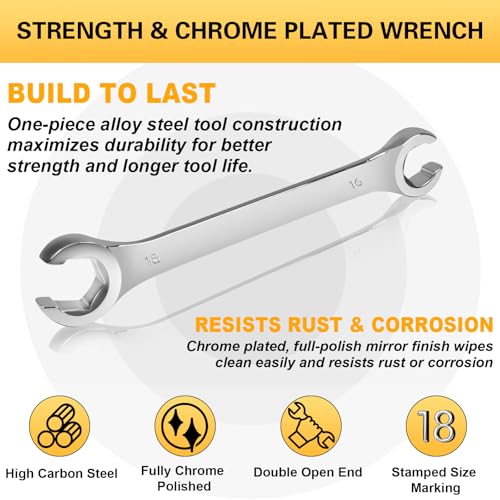 Auniwaig 16mm x 18mm Flare Nut Wrench Metric Double Open End | 15° Offset Ends, For Auto, Household, DIY Repairs - size: 16x18mm